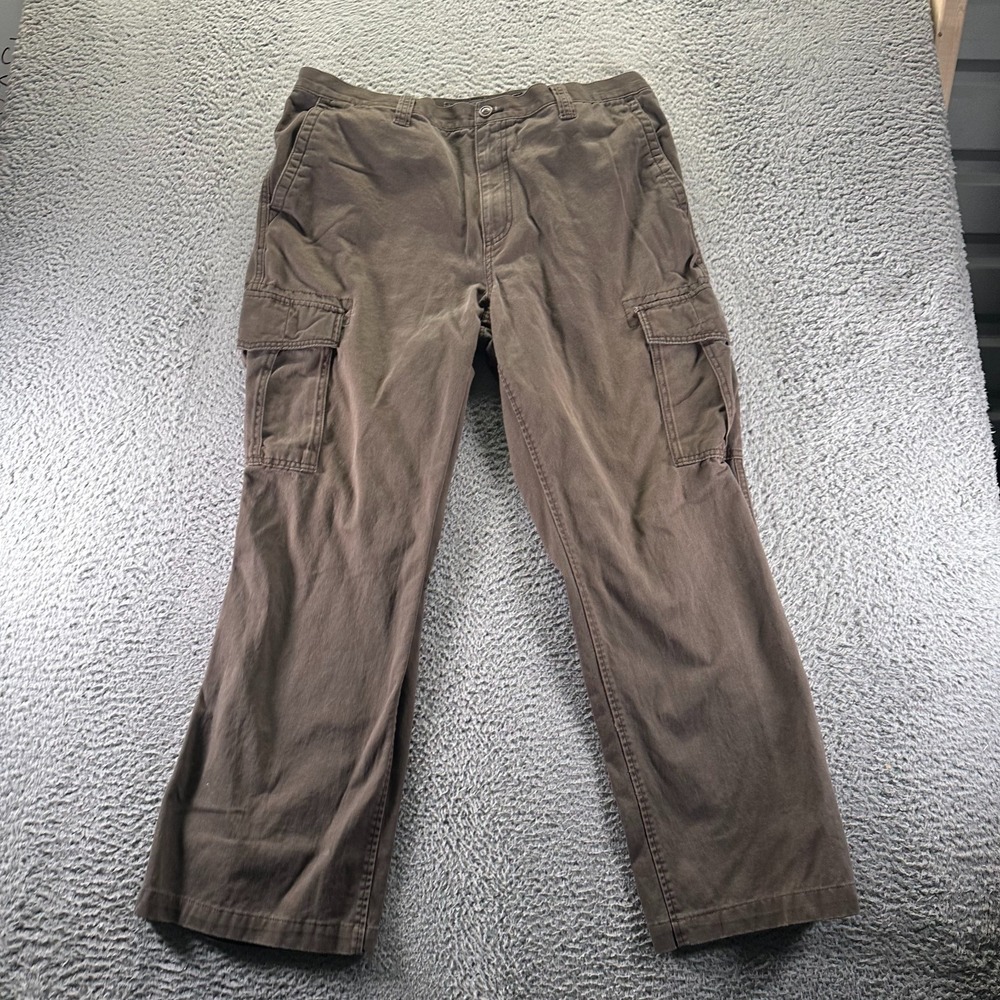 Old Navy Pant Mens 38x31 Brown Cotton Cargo Straight Leg Loose‎ Utility Workwear